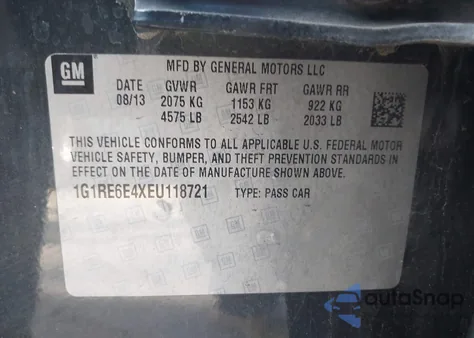 2014 Chevrolet Volt z USA, uszkodzony, nr VIN 1G1RE6E4XEU118721